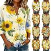 Vintage Floral Print Button Down Shirt Women Henley Neck Three Quarter Sleeve Linen Cotton Blouse Casual Lightweight Top