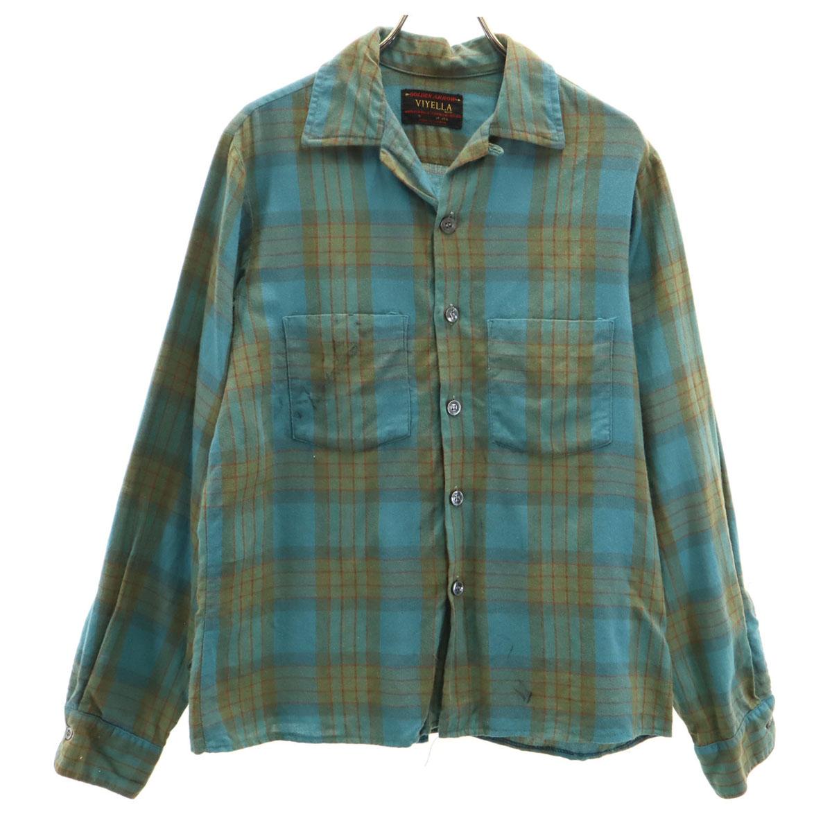 

ARROW 60s Vintage open collar Check Pattern Long sleeve Open collar shirt Men s Used