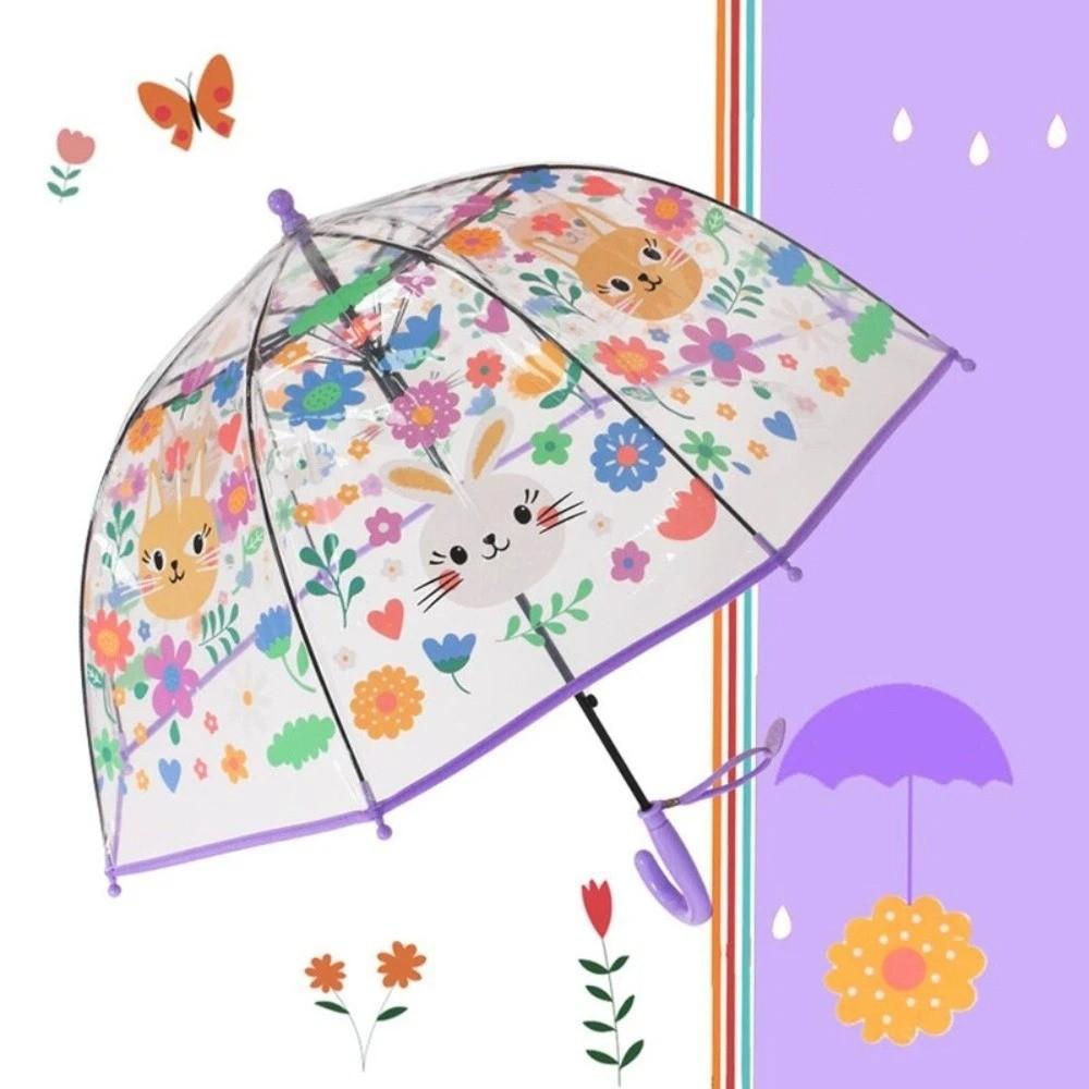 Transparent Long Handle Umbrella Easy Grip Hook Kids Umbrella Lightweight Dome Umbrella  Children