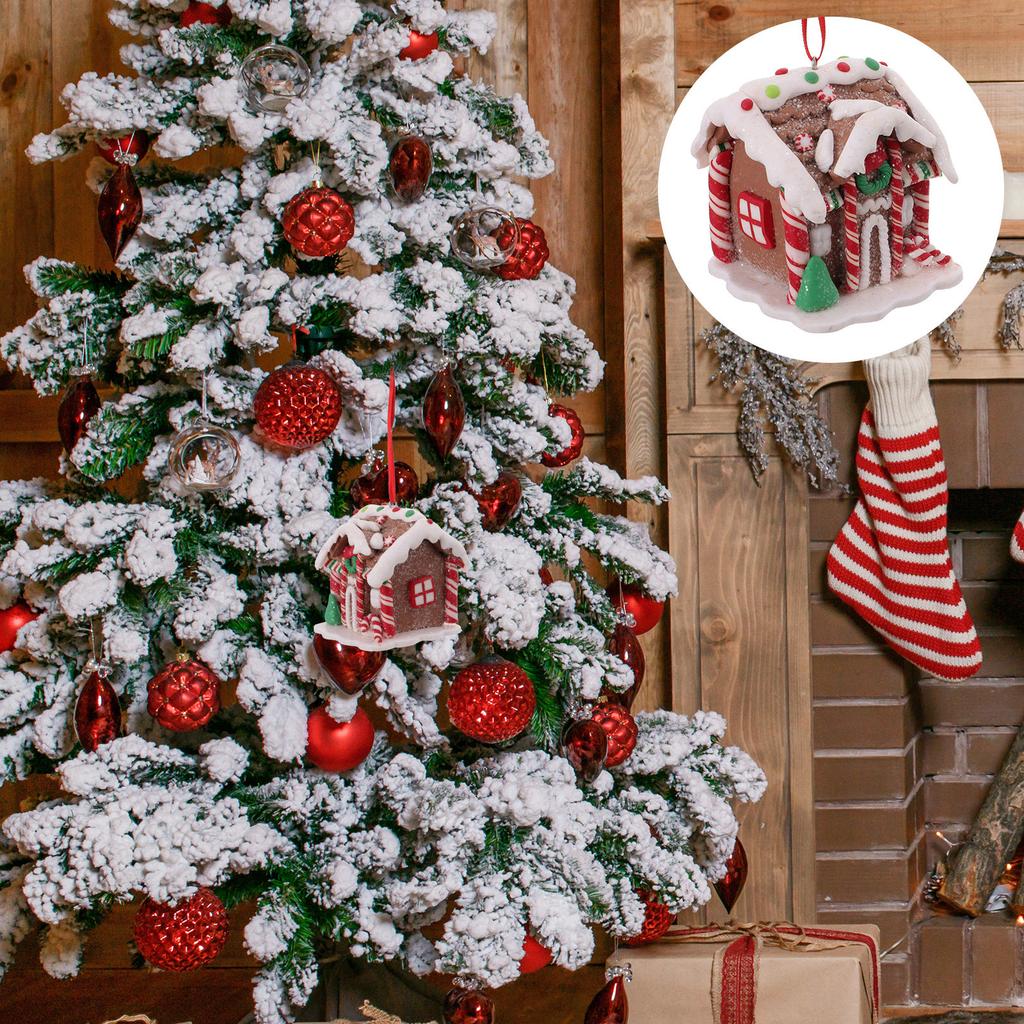 Realistic House Style Christmas Hanging Ornament Resin Material Xmas Tree Decor Festive Party Living Room Decoration