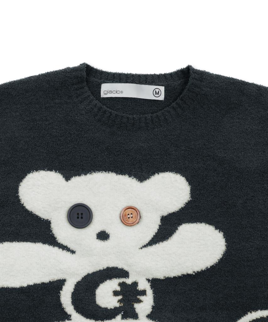 GLACK Gnt073 Button Bear Boucle Pullover Knit (Black)
