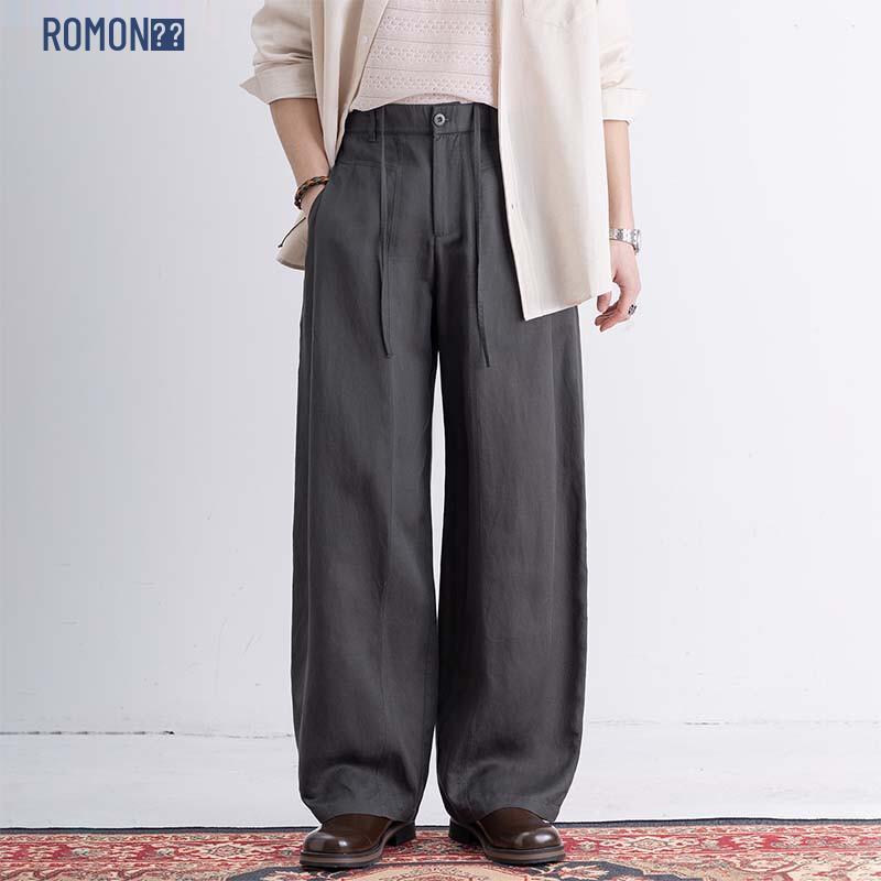 ROMON Men s Tencel Linen Straight-Leg Casual Pants 2XL