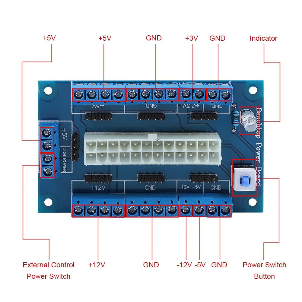 24 20Pin ATX Power Supply Bench Top Breakout Board Module Adapter For Computer PC