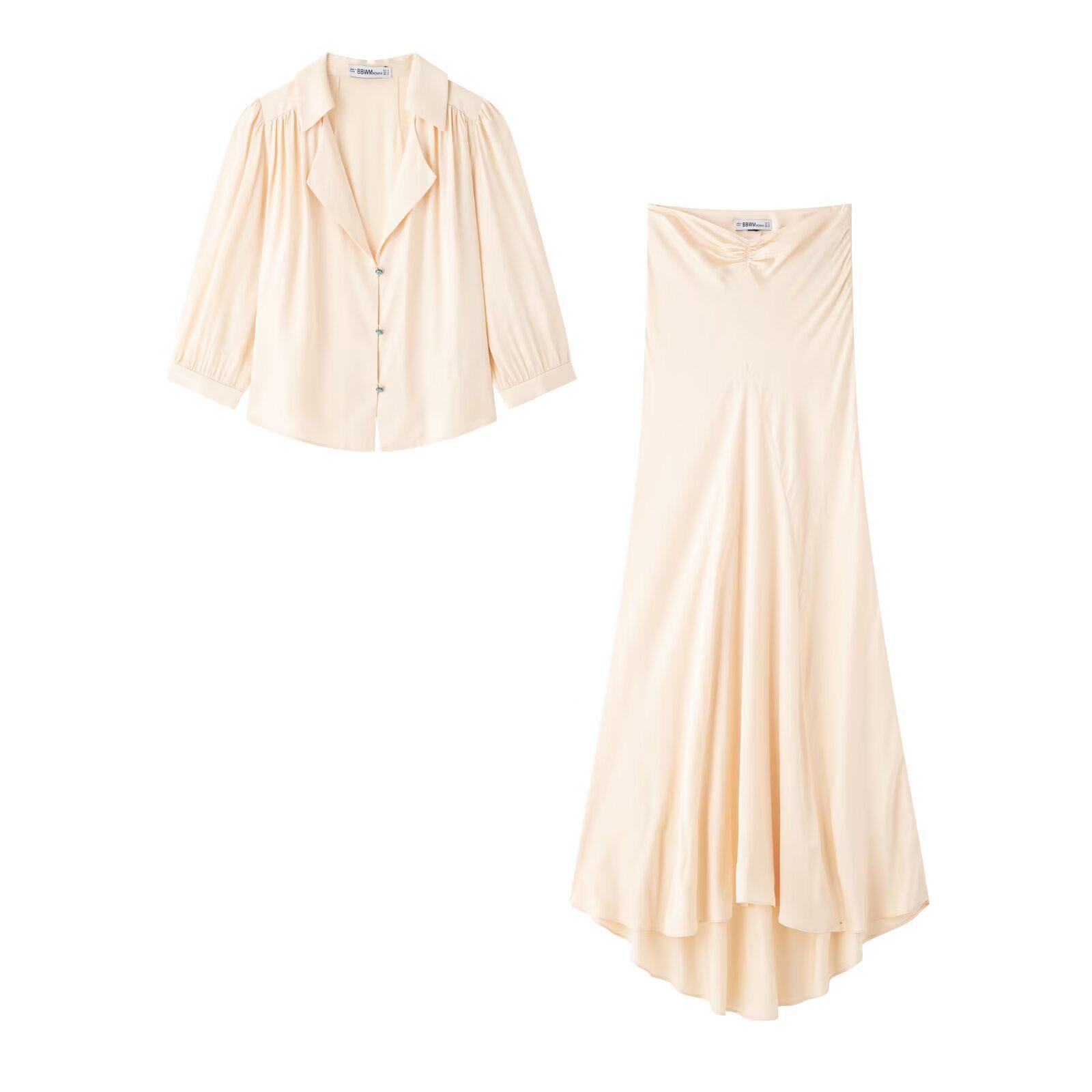 

2025 Early Spring European & American Women s Shirt + Midi Skirt Two-Piece Set XS