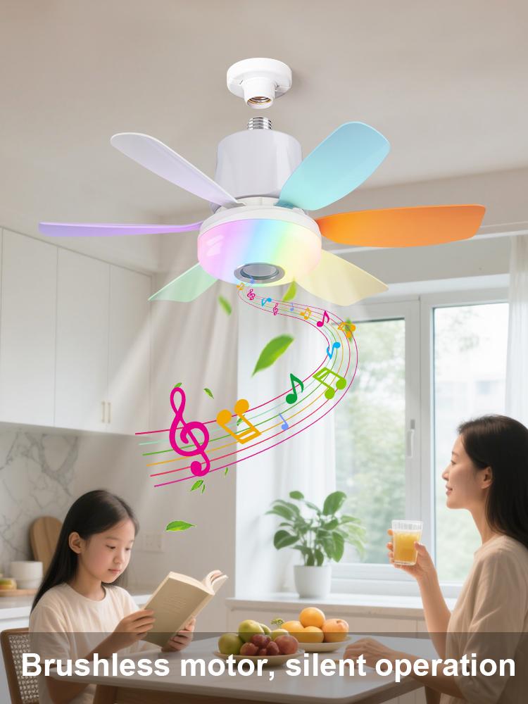 Socket Fan Light with Remote Ceiling Fan with Light Adjustable Wind Speed Light Bulb Fan RGB Light LED Light Fan for Dining Room