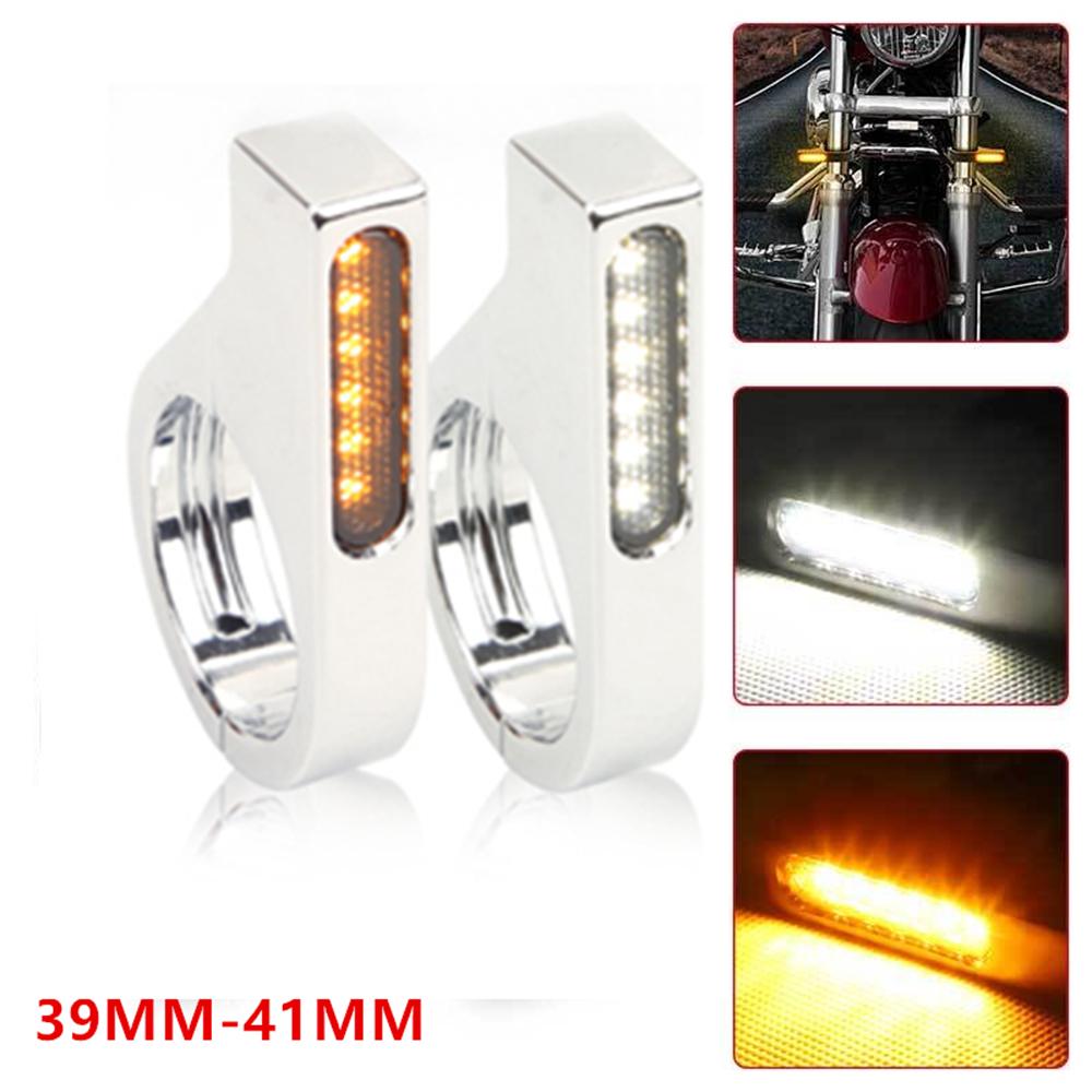 2X 12V Led Motorcycle Drl Turn Signals For 39-41Mm Fork Clamp