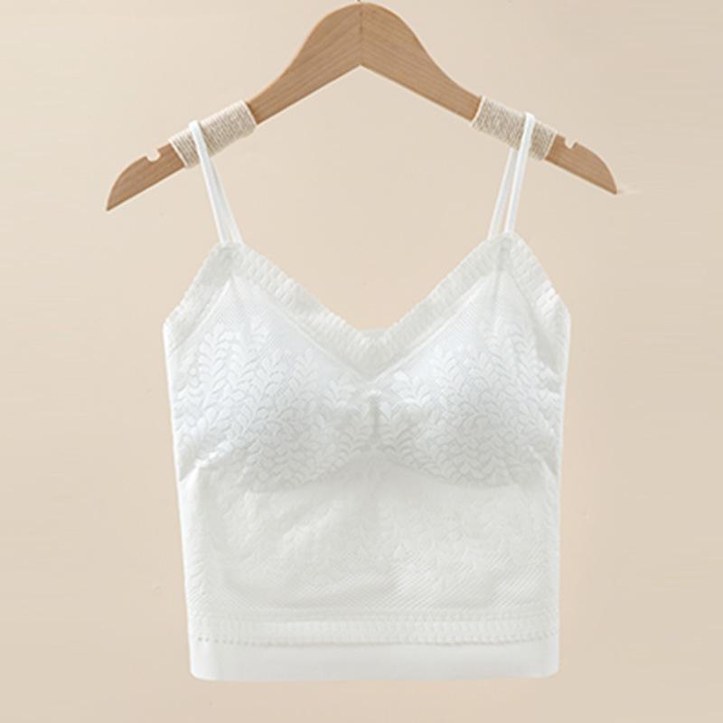 Canottiera da Donna in Pizzo con Scollo a V e Reggiseno Imbottito Integrato, Vestibilità Aderente Senza Schiena, Canottiera Base Anti-sfregamento per l'Uso Quotidiano Estivo
