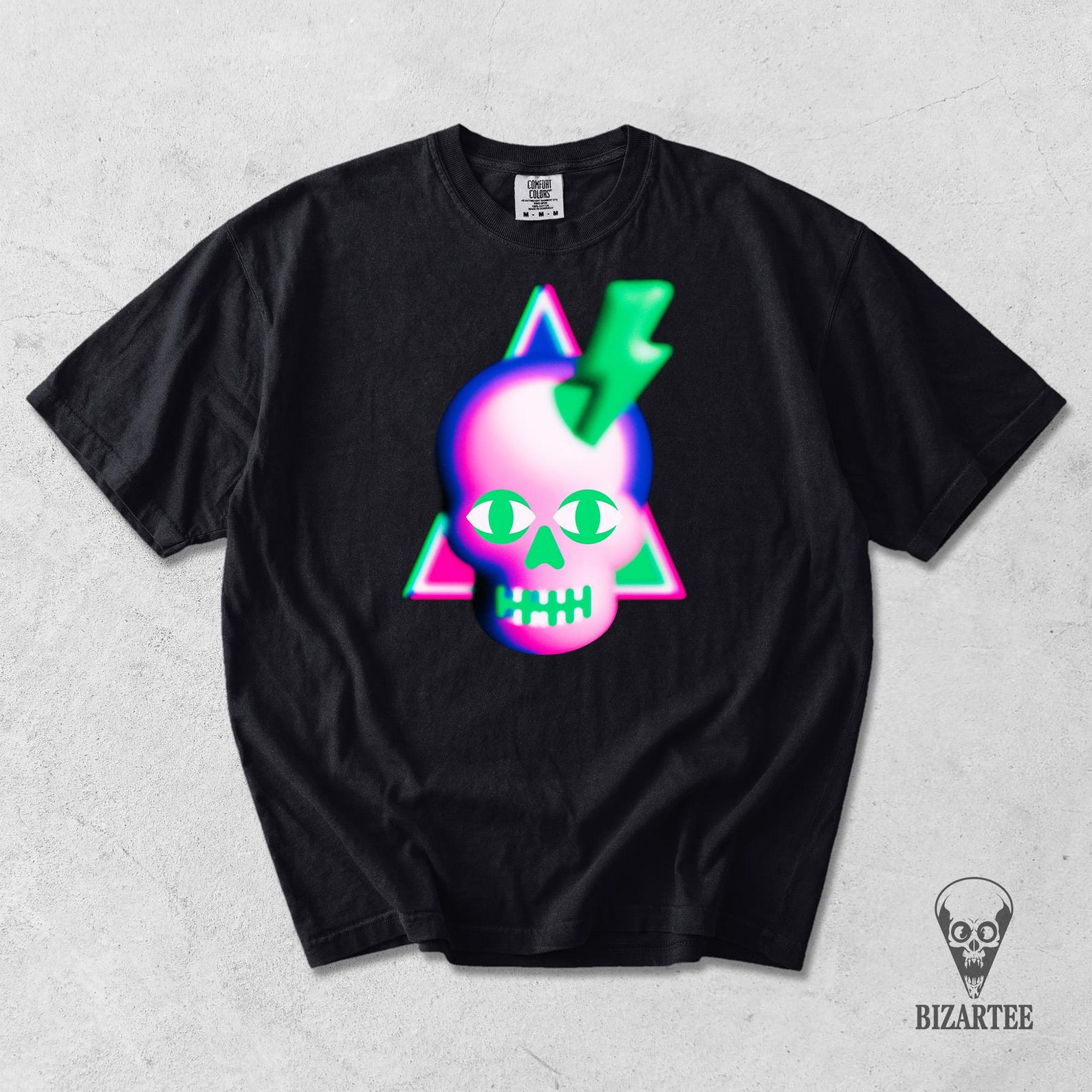 Neon Cyberpunk Skull Y2K Shirt, Vaporwave Psychedelic Rave Outfit M