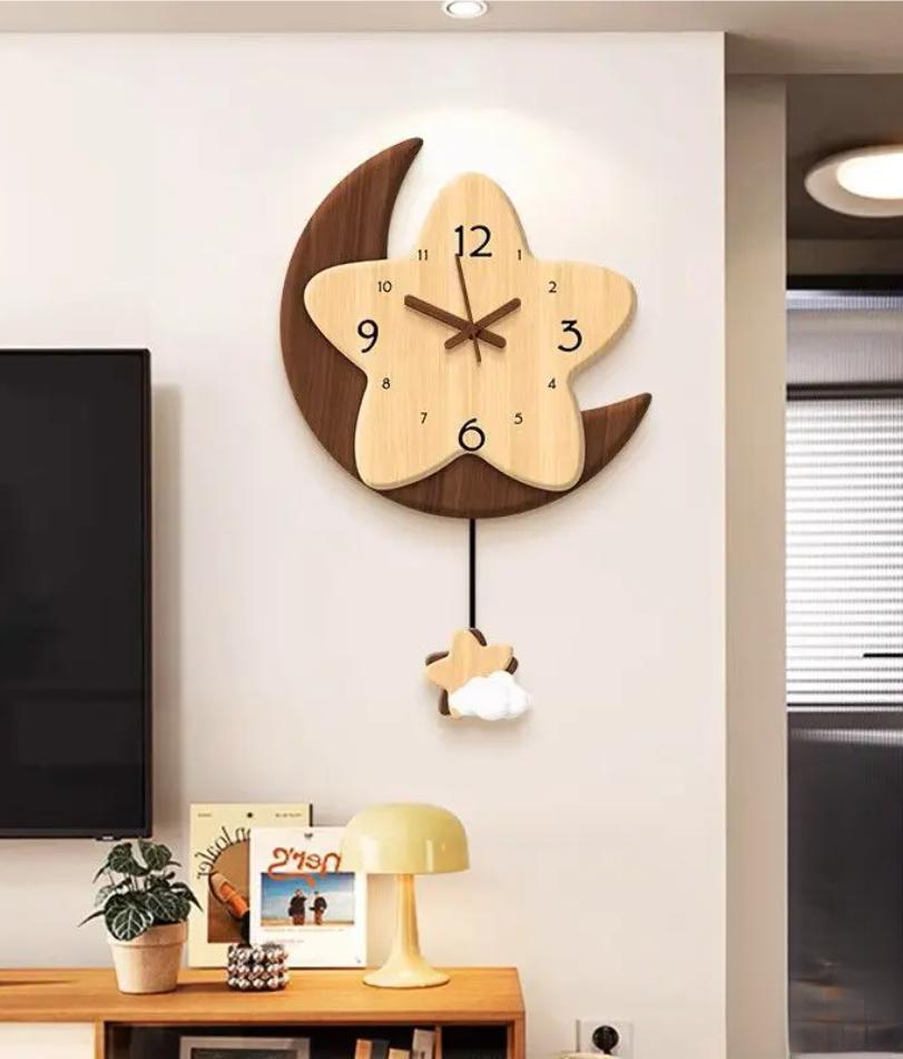 Retro Moon Living Room Wall Swing Clock 2025 New Household Wall-mounted Wall Hanging Pendulum Clock Watch Home Decoration