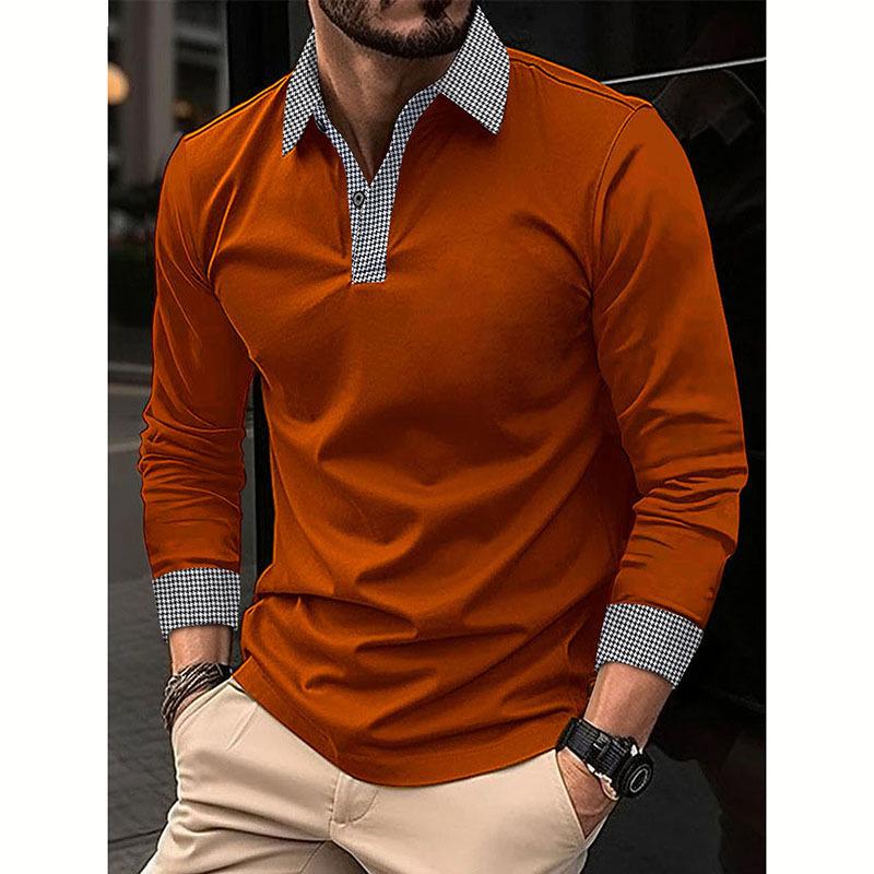 2023 Men's Contrast Color Long-Sleeved Polo Shirts for Spring and Autumn