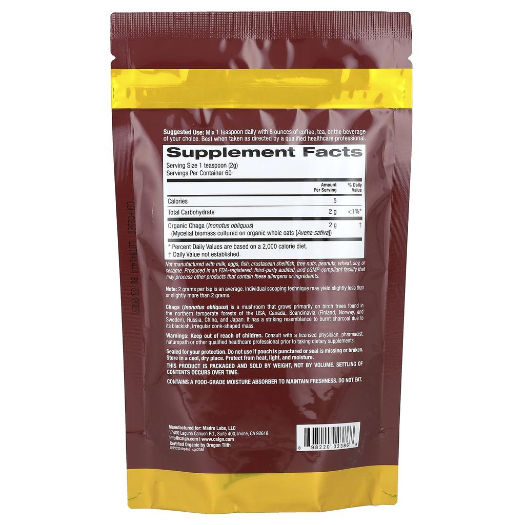 Fungiology®, Certified Organic Chaga Mushroom Powder, 120G (4.2Oz)