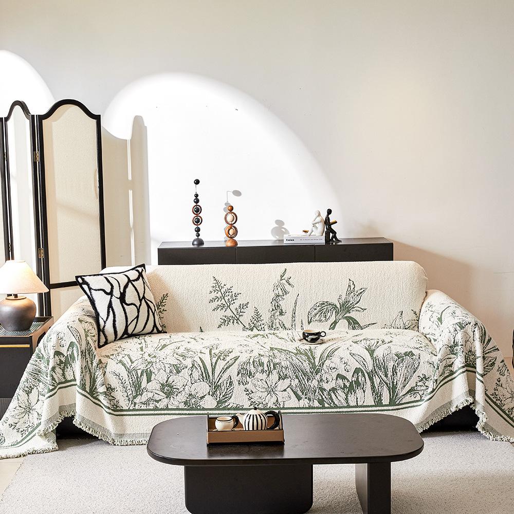 -Velvet Sofa Towel Cover, 1, 2, 3, 4 Seats, Soft, Thick, Couch Throw Blanket, One Piece, Armchair Protector, Plant Pattern