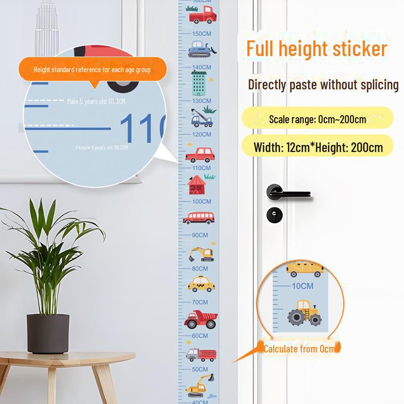 Children's Room 2m Self-Adhesive Height Chart Stickers - Cartoon Design for Baby Measurement & Wall Decoration