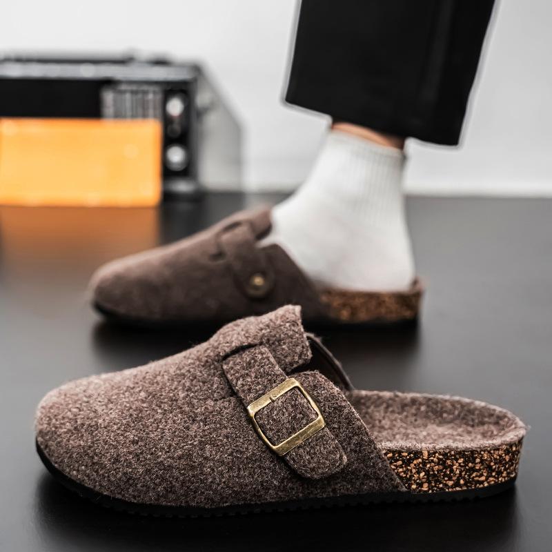 Cotton slippers cork winter velvet toe shoes outdoor lazy drag Birken casual half drag
