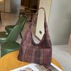 Versatile Crossbody Bag, Retro Woolen Checkered Tote Bag, School-style Large-capacity Bag