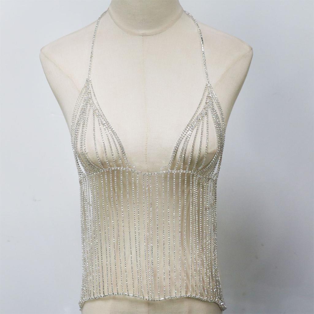 European And American Full Diamond Body Chain, Fashionable And Shiny Diamond Chest Chain, Nightclub Party Chest Belly Body Jewelry Accessories