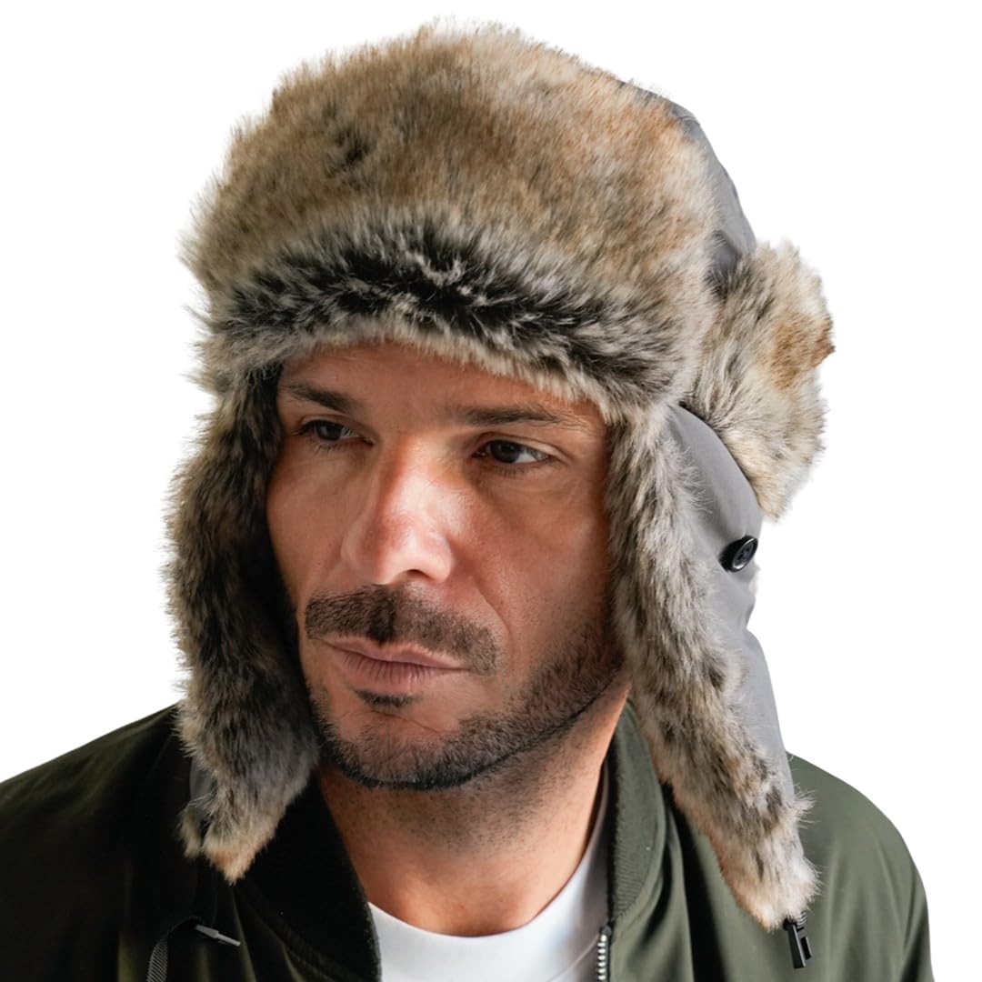 

ICHIYON Авиатор Летчик Летная Шапка для Мужчин и Холодной Погоды Меховая Зимняя Шапка-Боа с Наушниками [14+ ПЛЮС] Теплогенерирующая, Водоотталкивающая Шапка, серый