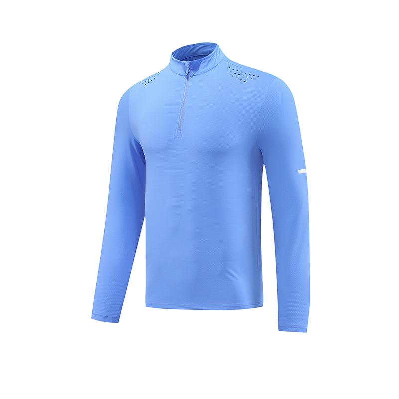 Men's Long Sleeved Quick Drying Clothes Outdoor Fitness Training T Shirt High Elasticity Semi Zipper Sports T-shirt