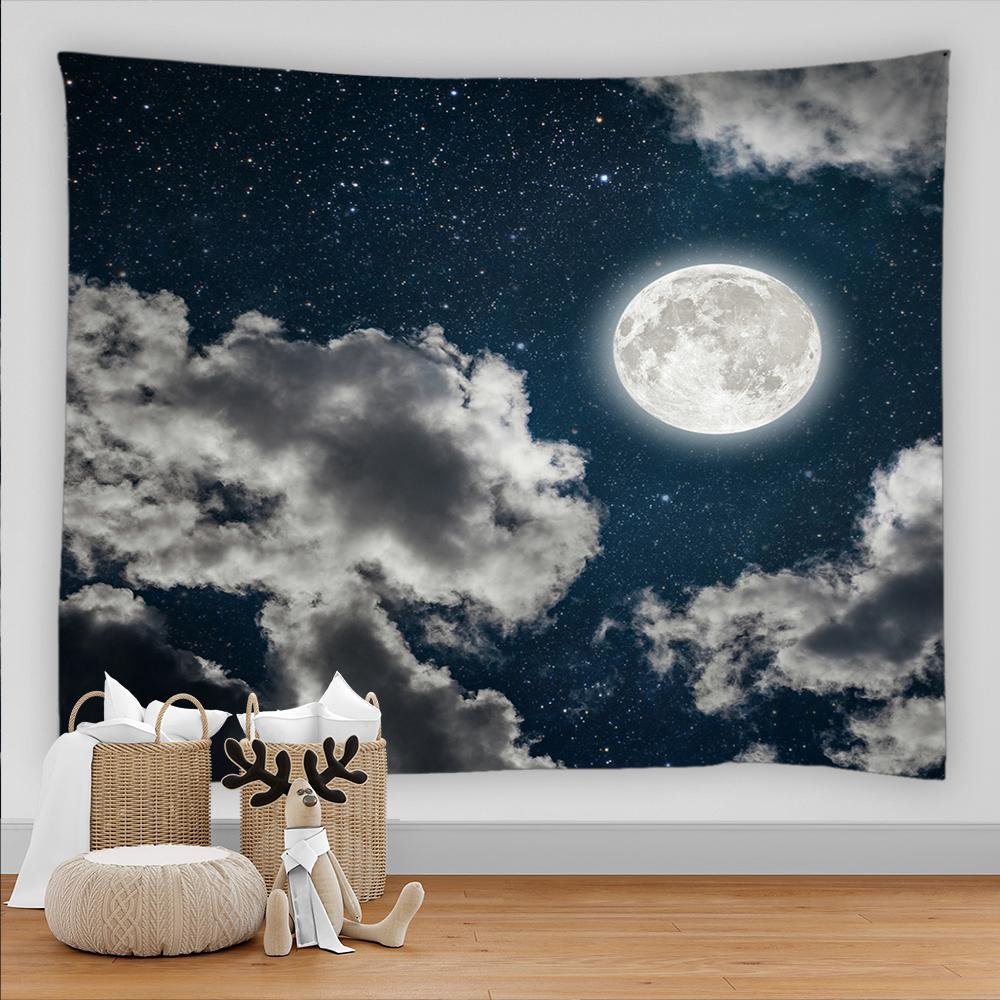 Universe Galaxy Beautiful Earth Moon Under Night Sky Printed Tapestry Wall Hanging Decoration Cloth Bohemian Hippie Tapestries