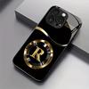 Simple Gold Lucky Letter "R" Pattern Glass Phone Case for iPhone 17 16 15 14 13 12 11 Pro Max Plus As a Shock-proof Rear Cover
