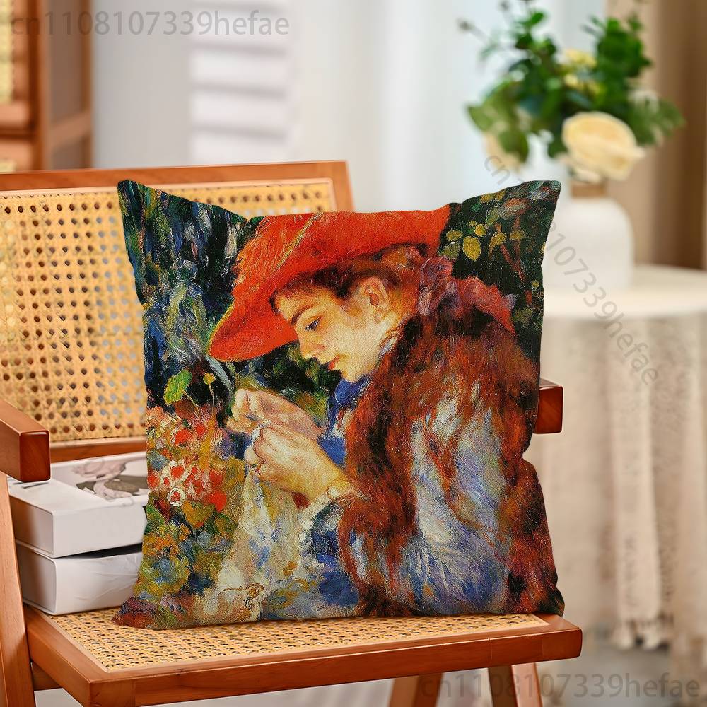Pierre AAuguste RRenoir Funny Pillow Case Antidustmite Pillowcase Invisible Zipper Silky Short Plush Sofa Cushion Cover
