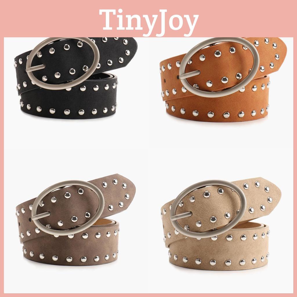 Streetwear Women Leather Rivets Belt With Alloy Metal Buckle For Use Daily