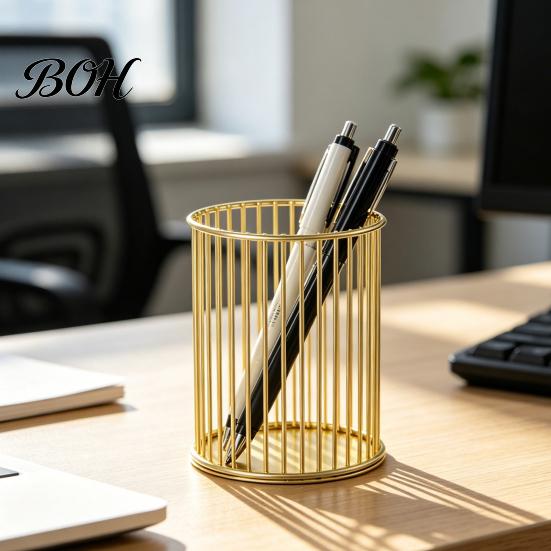 Office Desk Pen Holder Metal Holder, Nordic Organizer for Makeup Brushes, Electroplated Accessory Anti-Rust Multifunctional Storage Basket Pencils