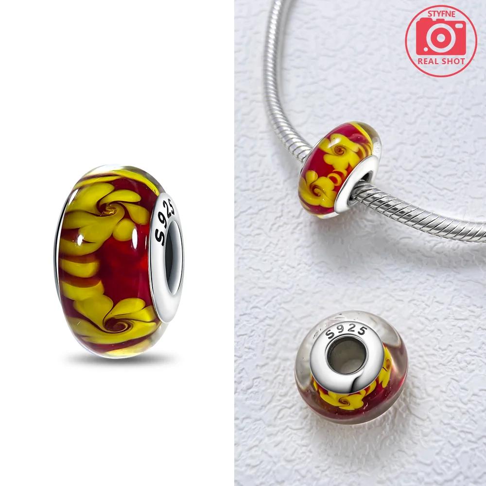 925 Silver Bracelet Women Diy Jewelry Gift Accessories Charms Beads Pink Murano Glass Blue Flower Butterfly Beads