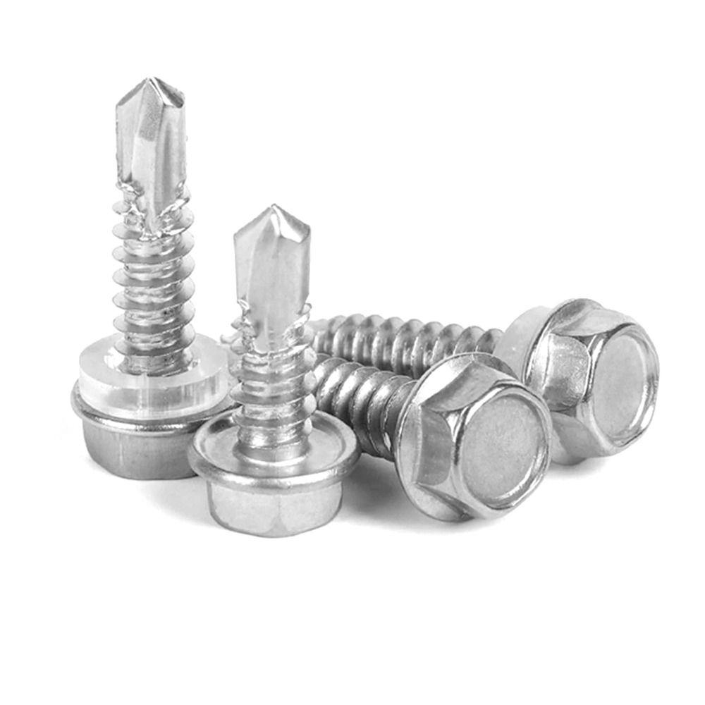 Fully Threaded Self-drilling Screw 250Pcs Hexagon Drill Tail Screws Drilling for Metal, Furniture