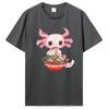 Kawaii Axolotl Ramen Noodles Japanese Anime Otaku Nu Goth T-Shirt Unisex Cotton Tshirt Clothing Oversized Graphic Tees