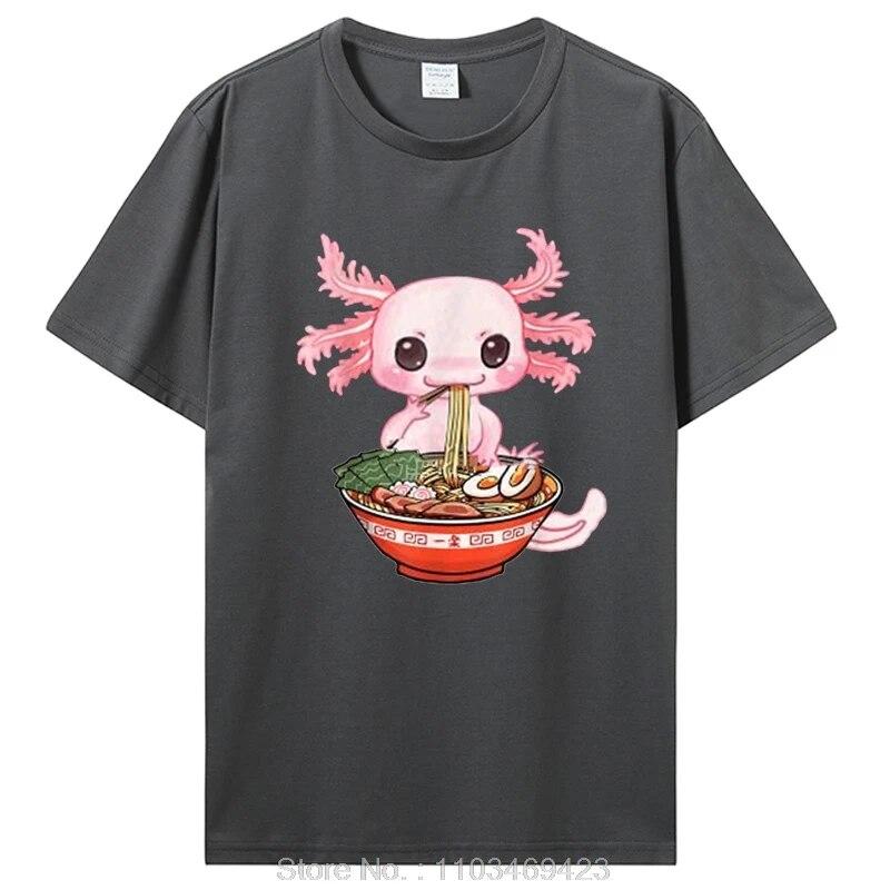 Kawaii Axolotl Ramen Noodles Japanese Anime Otaku Nu Goth T-Shirt Unisex Cotton Tshirt Clothing Oversized Graphic Tees