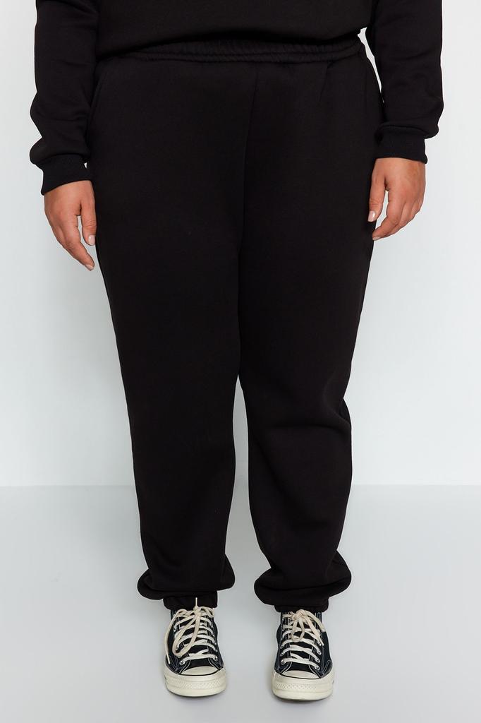 Women's Plus Size Tracksuit Set Black Thick Fleece Inside Knitted Tracksuit Set