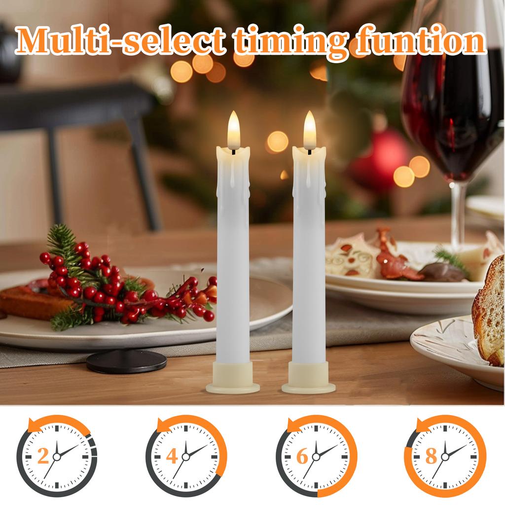 Pack of 12/24pc Flameless Flickering Ivory Taper Candles with Remote Battery Operated LED 3D Wick Candle Christmas Wedding Decor