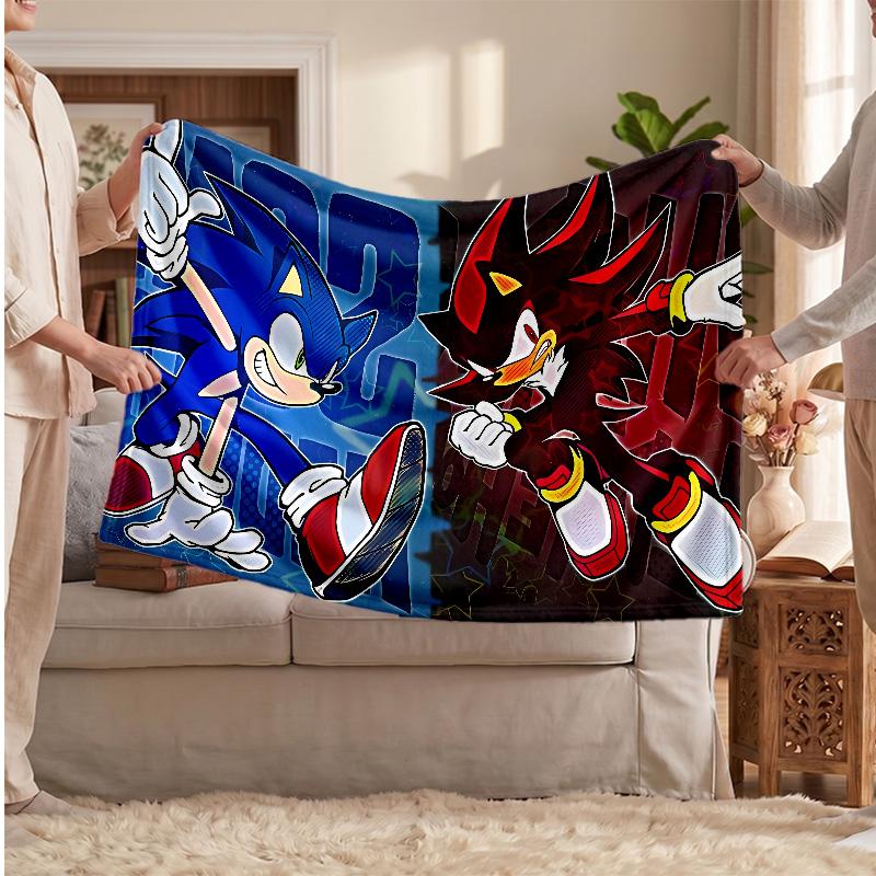 Sonic the Hedgehog Printed Flannel Blanket, Skin Friendly Warm Throw for Indoor Couch Bed Daily Use
