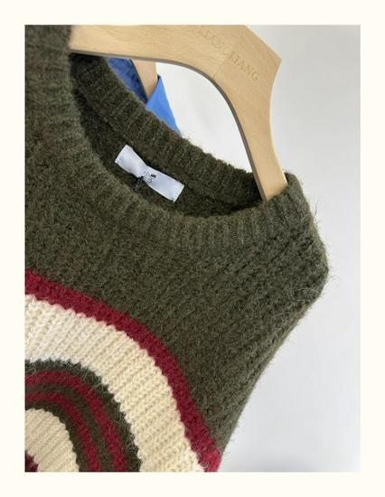 Xiao Wangs Winter Koreanischer Stil Übergröße Lässiger Colorblock Gestreifter Pullover