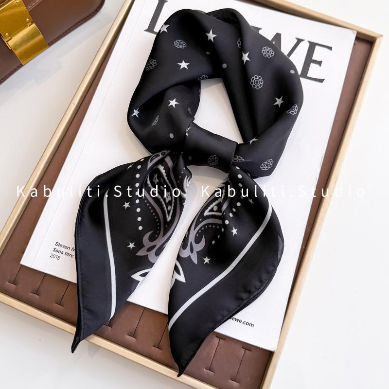 70x70cm Lightweight Square Scarf Women Polka Dot Print Silk-Like Wrap Neck Tie Hair Band Fashion Accessory