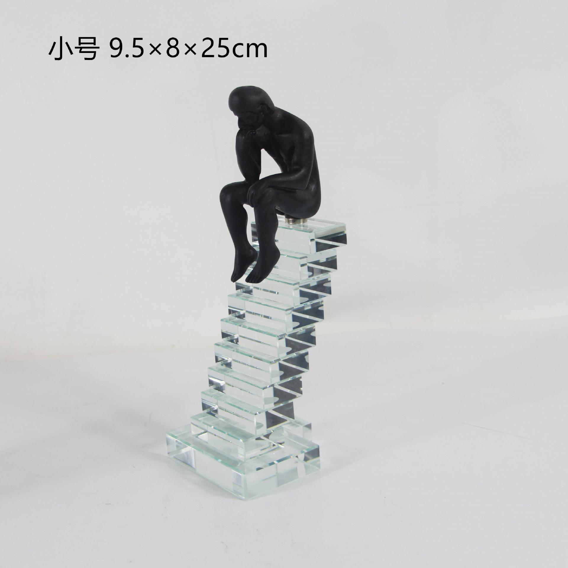 Modern Crystal Trapezoid Thinker Statue Desktop Decoration Figurine Transparent Trapezoid Human Sculpture Indoor Aesthetic Decor