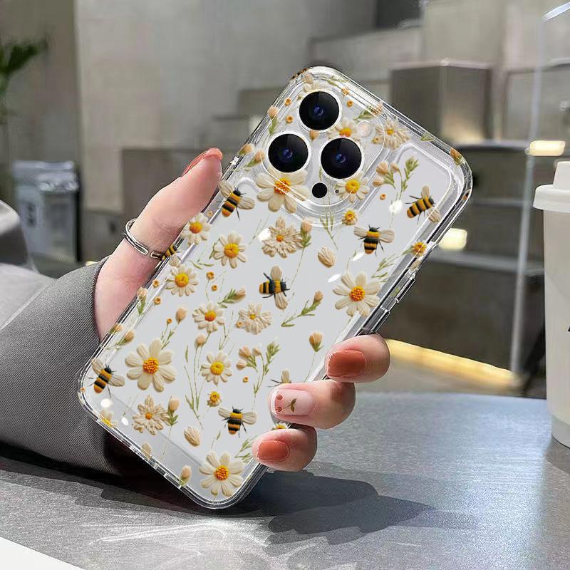 Daisy Bee Floral Print Pattern Design Protective Cover for iPhone 17 16 15 14 13 12 11 16E Series Pro Max Plus