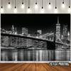 2D plan, 1 New York City skyline and Brooklyn Bridge wall sticker - Black and white New York night scene background