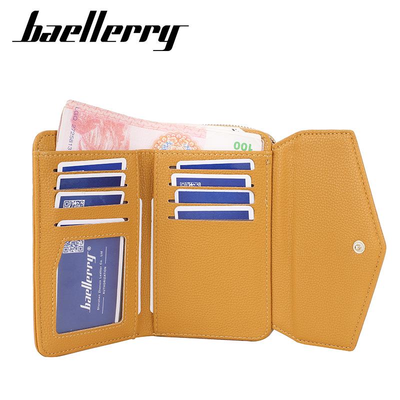 Women's Short Wallet - Baellerry Korean Style Lychee Pattern Zipper Coin Purse, Fashionable Handheld Small Wallet