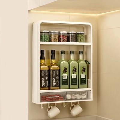 Multi-layer Kitchen Storage Rack No Punching Spices Organization Wall-Mounted Cupboard Groceries Storage Seasoning Organizer