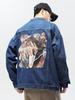 Men's Japanese Retro Denim Jacket - Turn-Down Collar, Loose Fit, American Street Style, Spring/Autumn Casual Workwear
