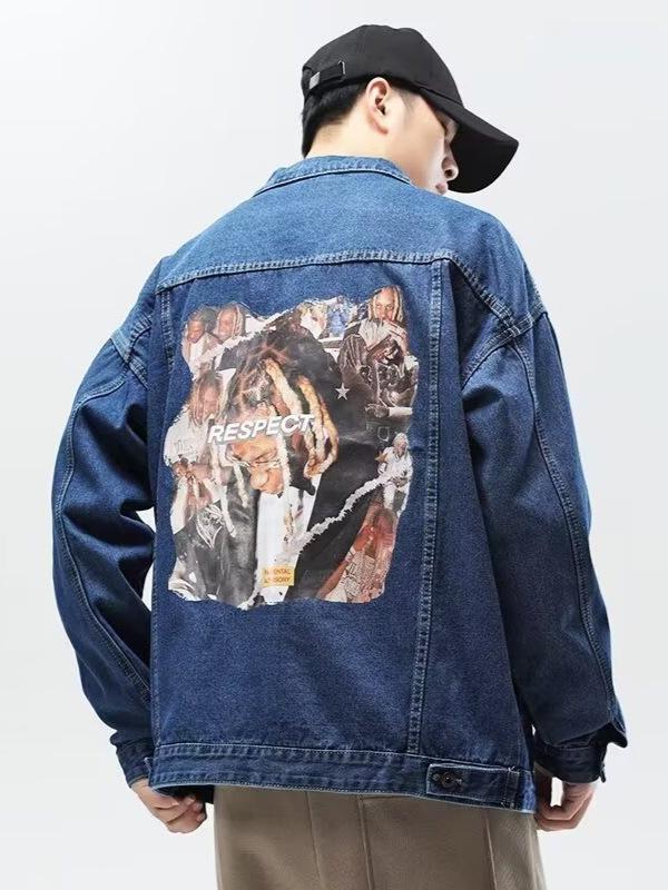 Men's Japanese Retro Denim Jacket - Turn-Down Collar, Loose Fit, American Street Style, Spring/Autumn Casual Workwear