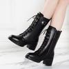 New Women'S British Style Fashion Boots - Black Lace-Up Chunky Heel Ankle Boots With Side Zipper, Trendy Fall/Winter  Boots