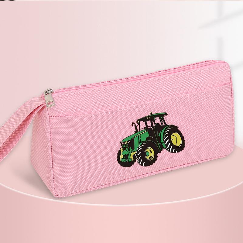 Cartoon tractor student large-capacity double-layer pencil case with zipper closure thick and durable