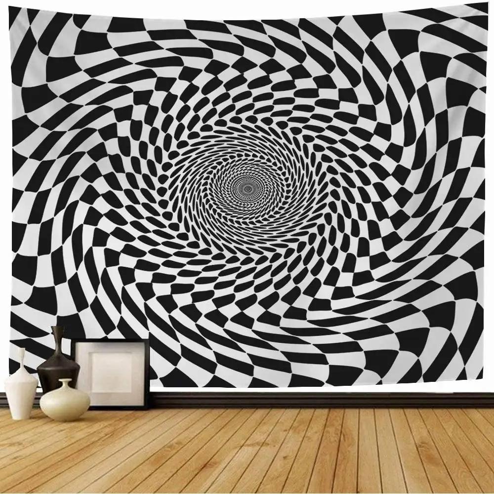 Hypnotic Spiral Tapestry  Black  White Optical Illusion Design  Unique Wall Art for Bedroom  Modern Decor Lover Gift