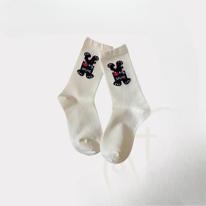 Cashmere Puppy Socks for Women, Thick, Warm, Trendy and Sweet Wool Socks, Cute Cartoon Mid-calf Socks