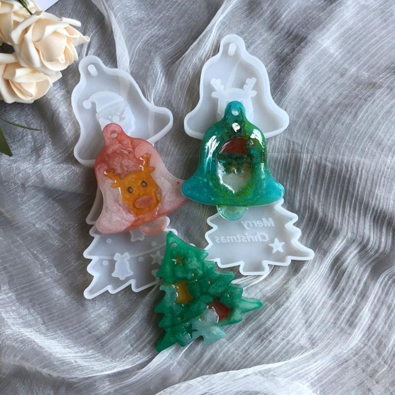 UV Crystal Epoxy Resin Mold Christmas Tree Bell Elk Pendant Silicone Mould Car Pendant Xmas Ornaments Resin Casting Mold