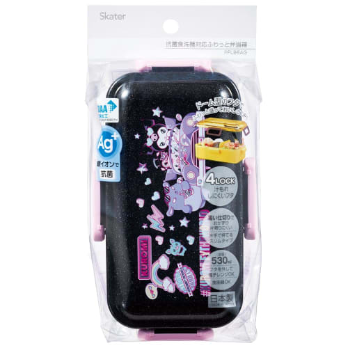 Skater Bento Box, 530ml, Single Tier, for Women, Made in Japan, with Leak-Resistant 4-Point Lock, Dishwasher and Microwave Safe, Sanrio Kuromi Wonder