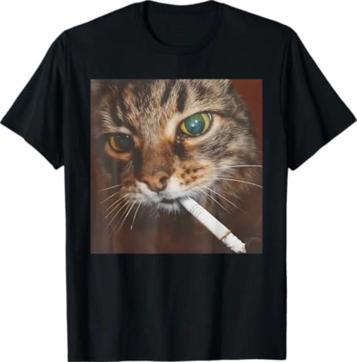 Funny Smoking Cat, Cigarette Kitty Gen Z Meme, Cat Lover T-Shirt 4XL